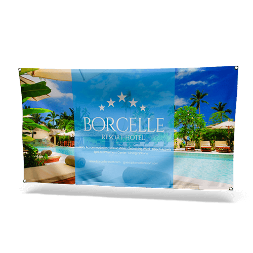 Resort hotel vinyl banner with pool photo