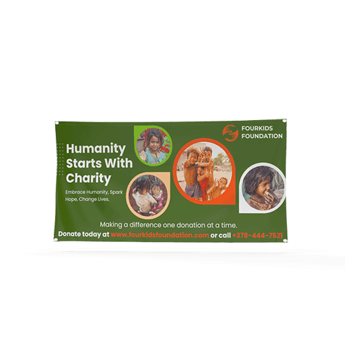 Charity banner reading Humanity Starts With Charity