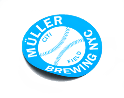 Blue circle Muller Brewing baseball sticker