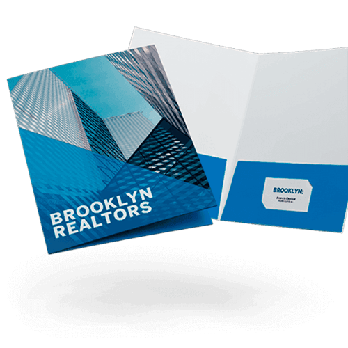 Open Brooklyn Realtors pocket folder with card