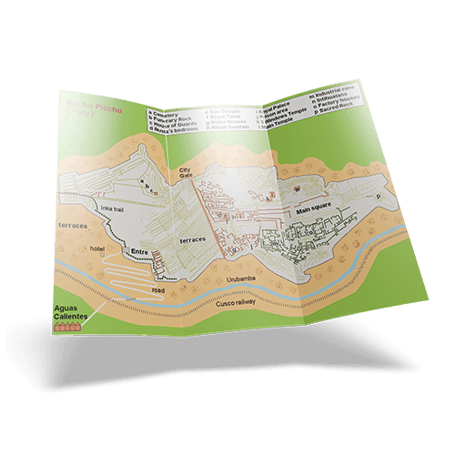 Folded travel brochure with illustrated area map