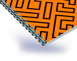 Wire-O bound booklet with orange maze pattern cover