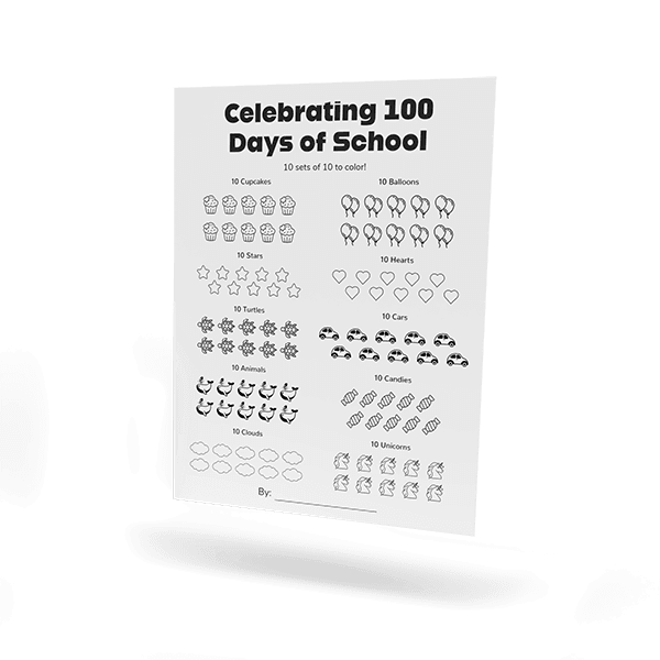 Black and white Celebrating 100 Days of School counting worksheet