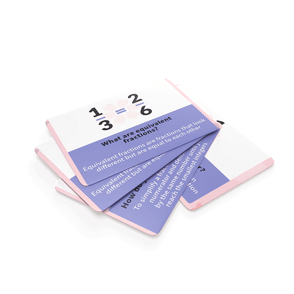 Stack of math fraction flashcards