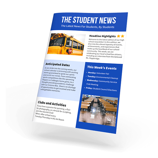 The Student News school newsletter front page