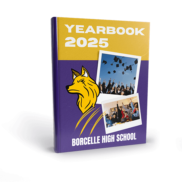 Hardcover 2025 high school yearbook with fox mascot