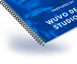 Spiral Bound Booklets are when sheets of paper are hole punched and a plastic coil is threaded in to hold them together