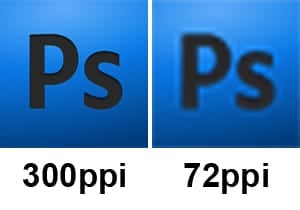 The difference of pixels between 300ppi and 72 ppi. 300ppi has a clear resolution and 72ppi is pixelated and blurry.
