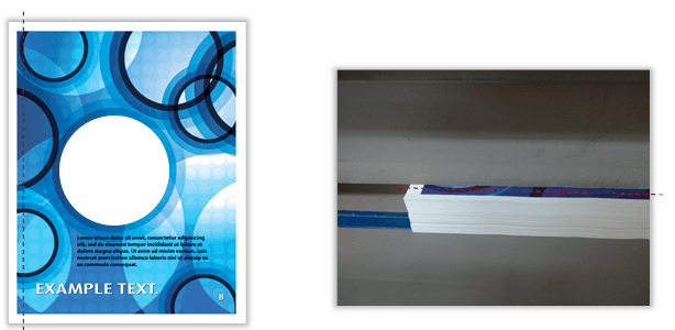 Once the full bleed file is printed, it will include the full bleed design and a white border. Then the sheets will be cut by a guillotine paper cutter which will cut off the white border and bleeds.