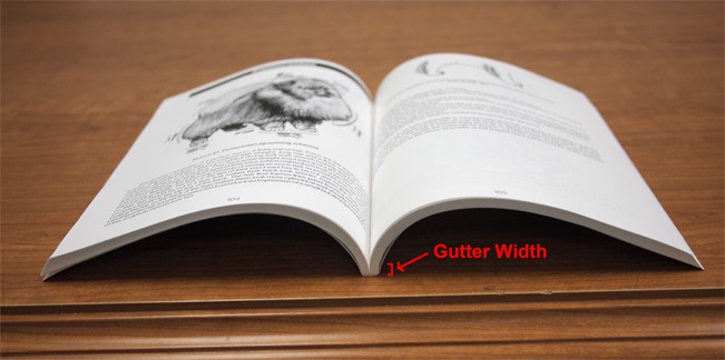 Gutter width can take up 1/4″ to 3/8″ from the page