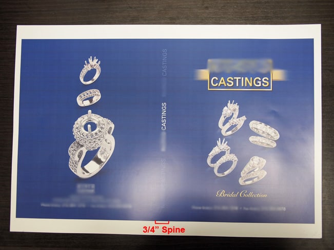 Perfect bound cover spread with a 3/4″ spine before it is cut and bound.