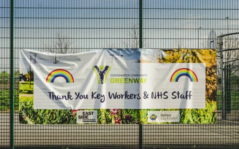 Banner hanging on a fence