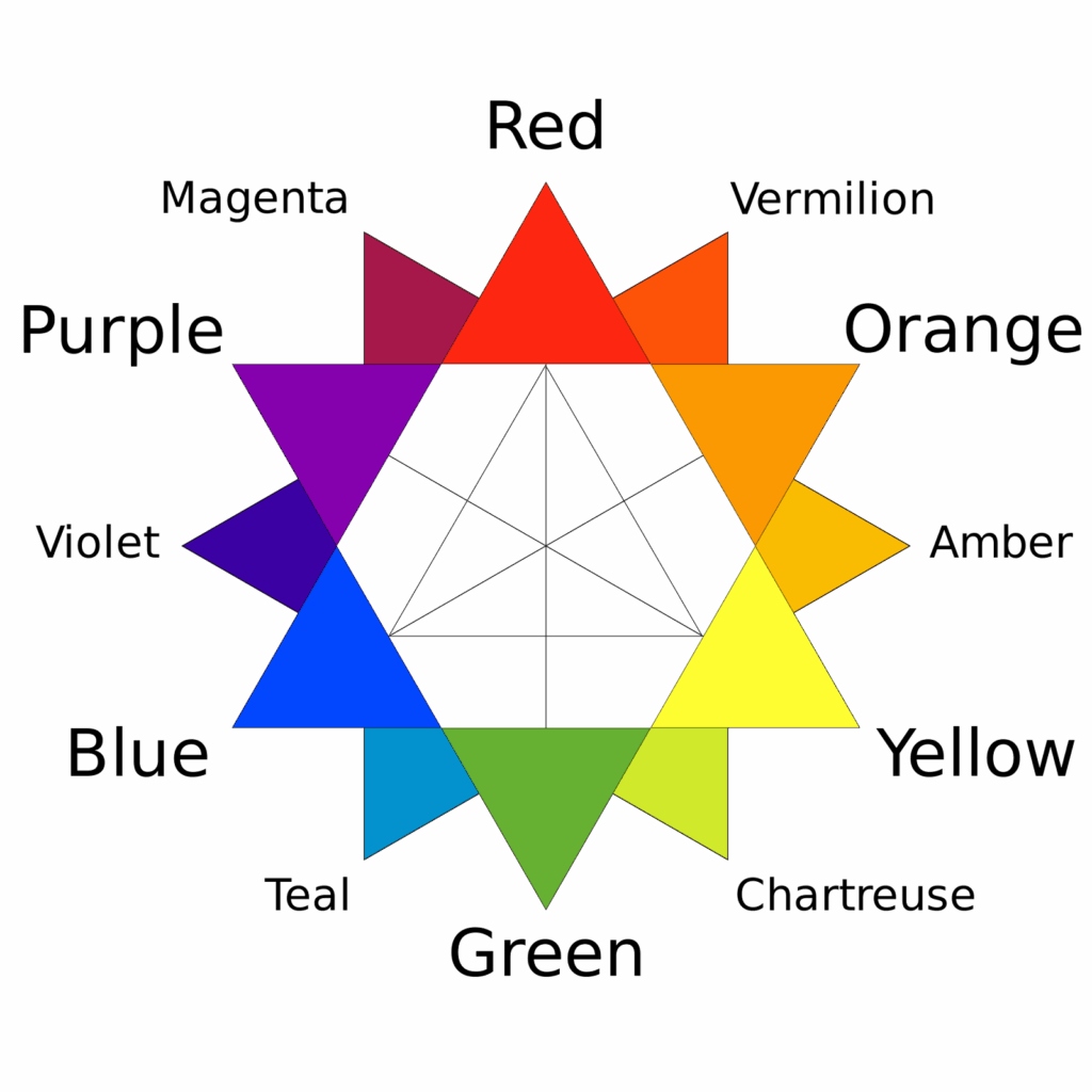 A star of the colors of the rainbow. In between each point is a diamond shape of the color of combine rainbow colors on each side.