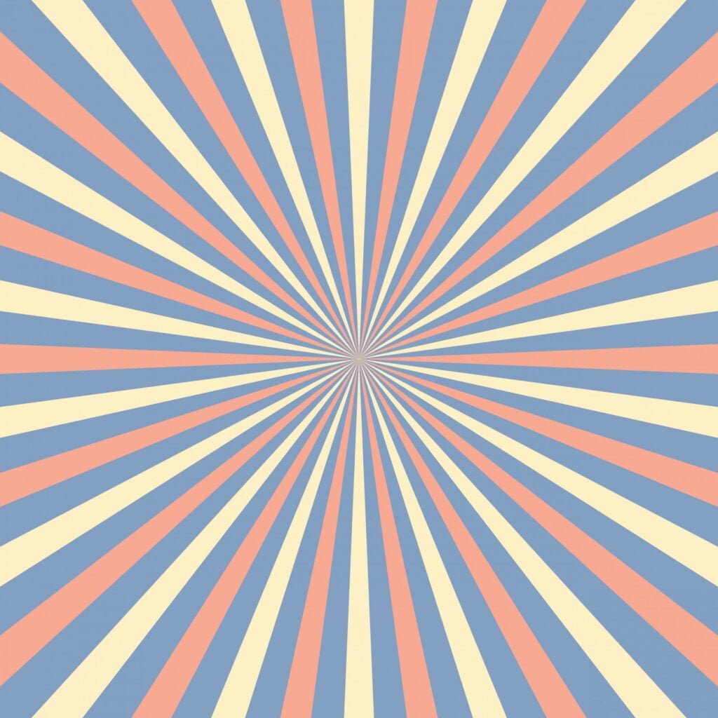 Muted color palettes of blue, beige, and peach lines all meeting in the center