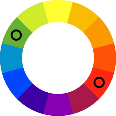 Color wheel with black spots on green and red