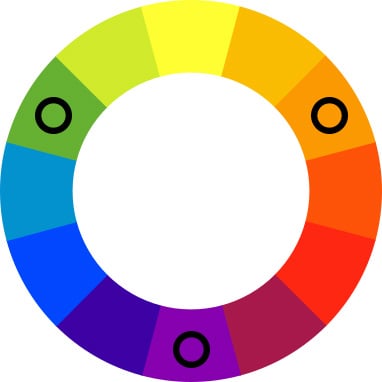 Color wheel with black spots on green, orange, and purple.