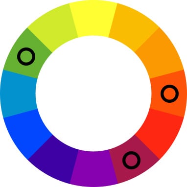 Color wheel with black spots on green, orange, and mauve.