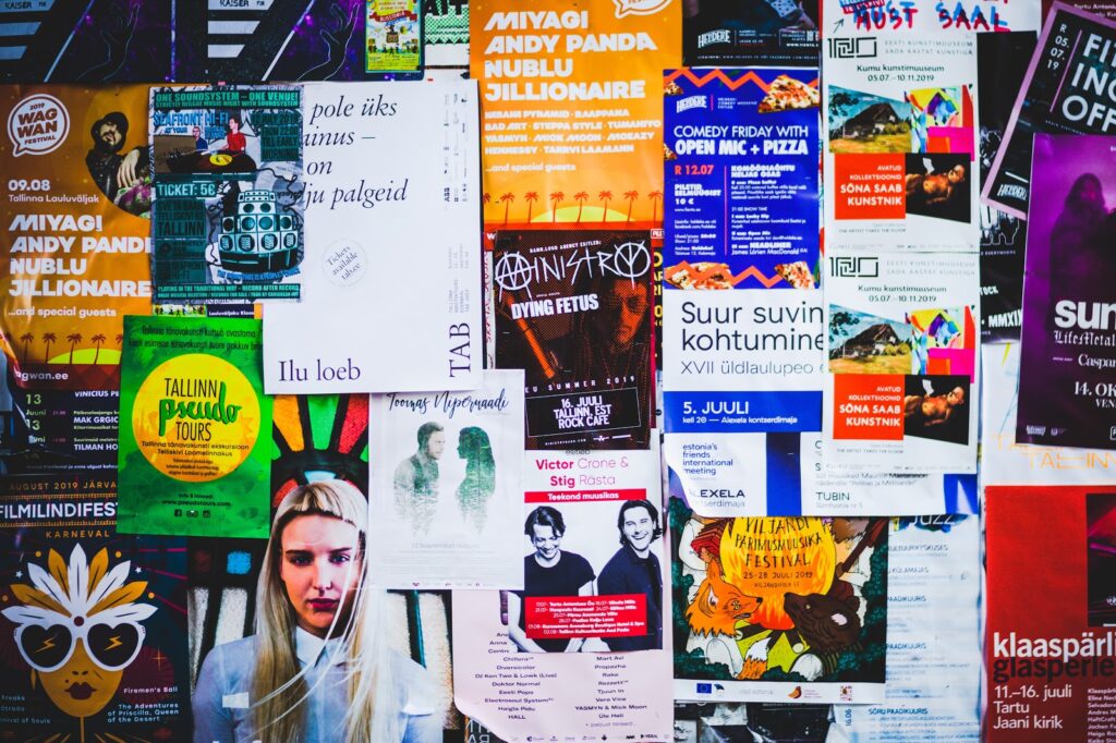 Wall of a posters and flyers