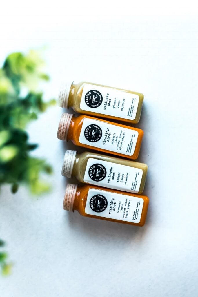 Juice bottles with branded labels