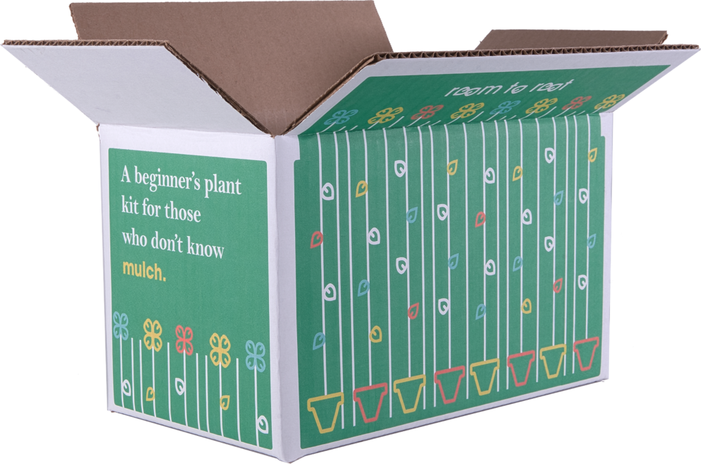 white corrugated cardboard shipping box with custom green printing
