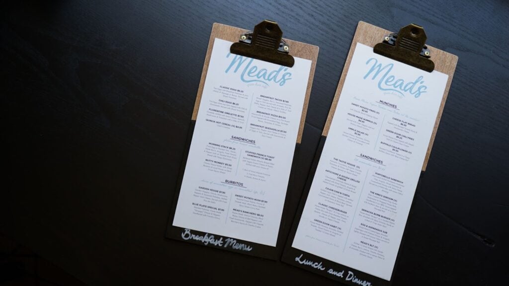 Print menus on clipboards