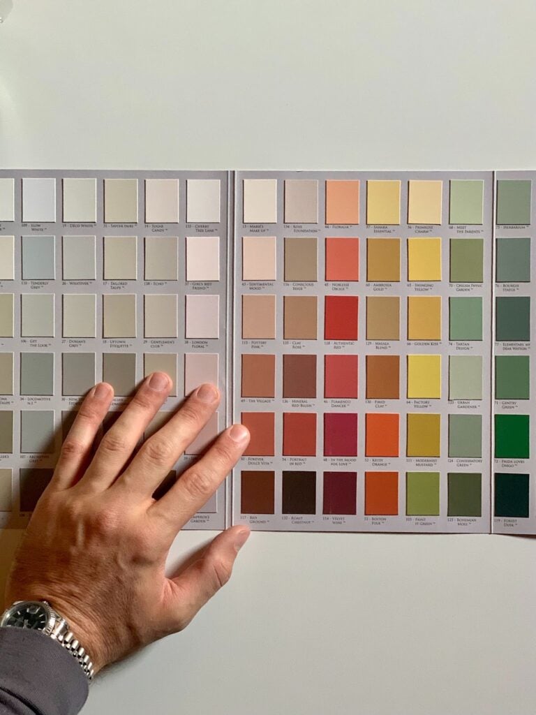 Color pallet held against wall