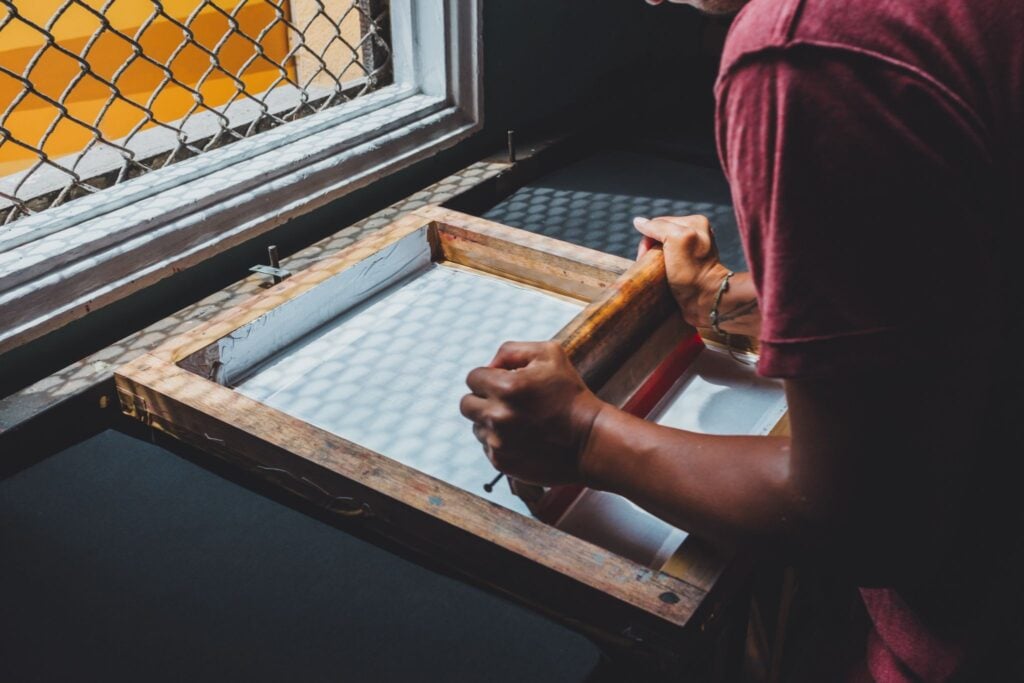 Screen printing in front of a window