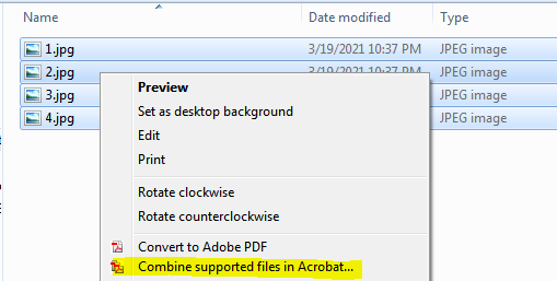 Highlight all and click combine supported files