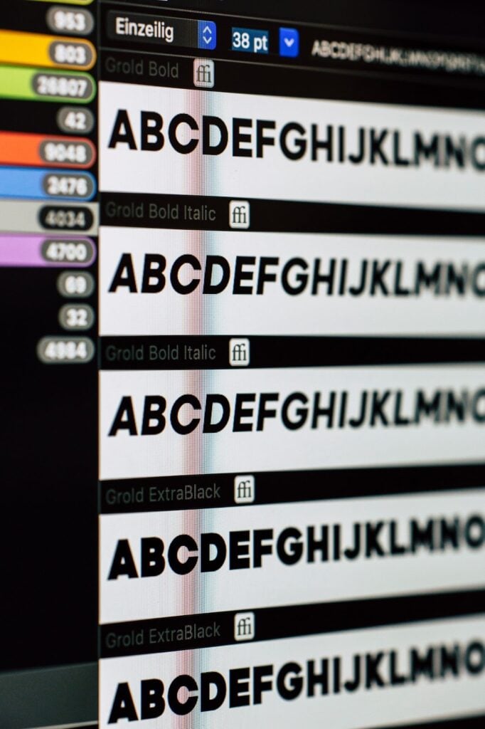 Screenshot of the list of other fonts available