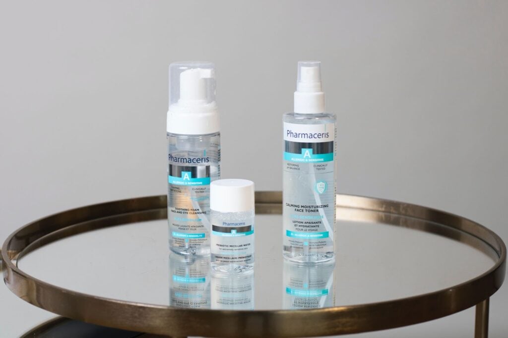 white and blue plastic bottles