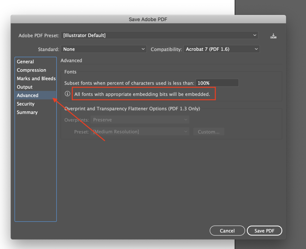 Left side of popup click advanced 