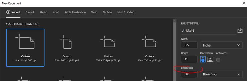 Choose a layout and verify that resolution is set to 300