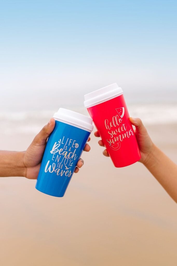 Silver foil embossed letters on cups