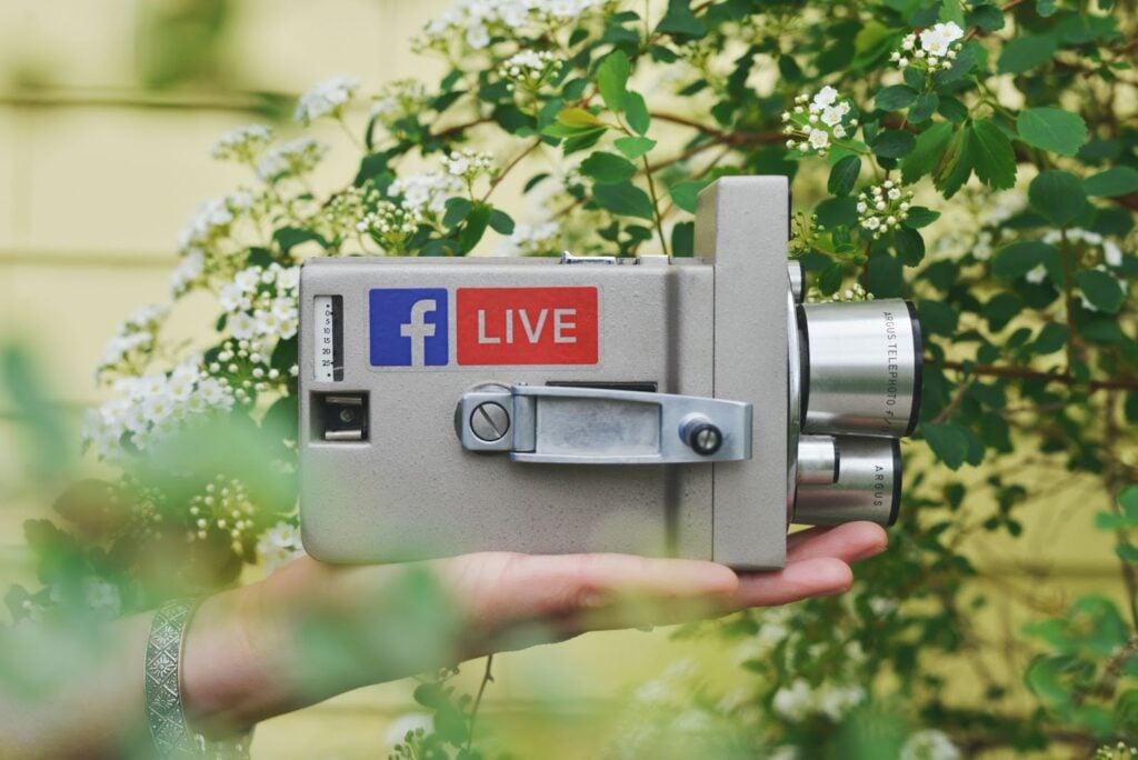 Vintage video camera with Facebook live sticker