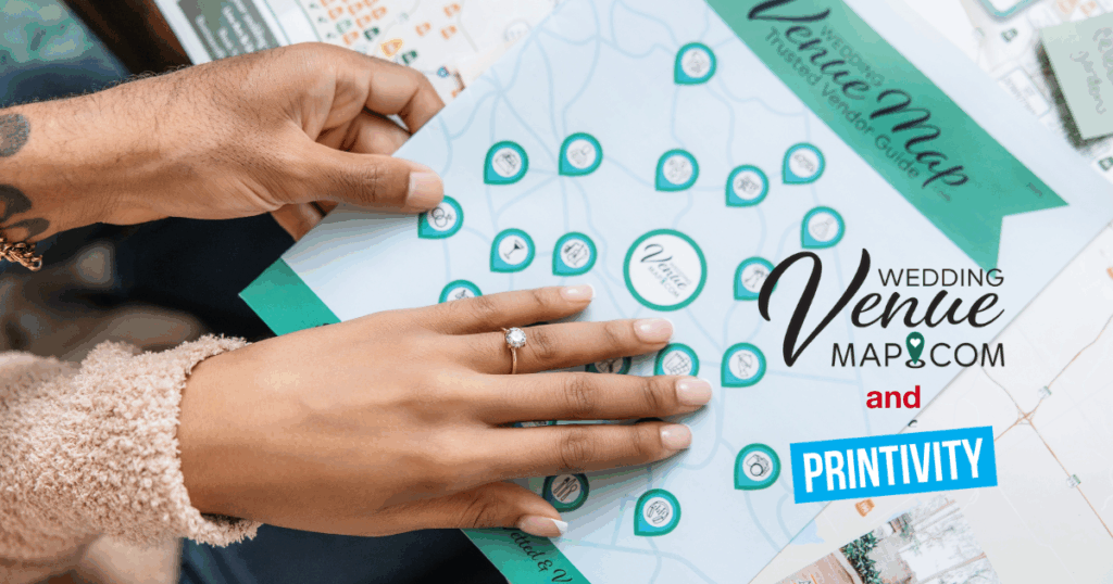 hands holding a wedding venue map printed program