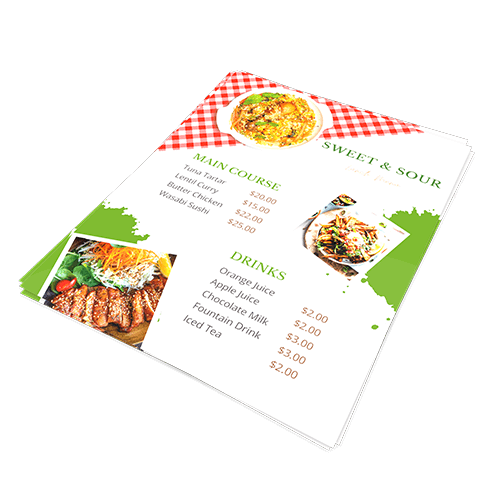 Print Single Sheet Menus